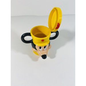 Vintage Disney on Ice Mickey Mouse Mug Flip Top Hat Lid Cup Yellow